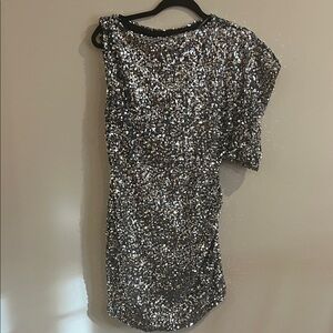 Zara Silver Sequin One-Shoulder Dress